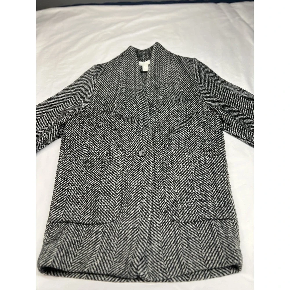 H&M Black and White One Button Blazer- Herringbone Pattern Size 6 - Picture 1 of 12